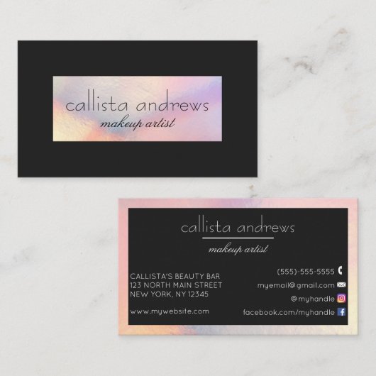 Moderne elegante schwarze, holografische, irideszi visitenkarte (Vorne/Hinten)