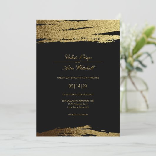 Moderne Elegante Schwarze & Imitate Einladung (Stehend Vorderseite)