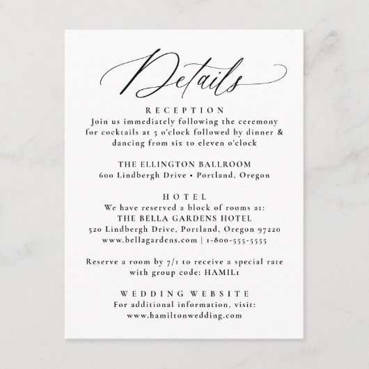 Moderne elegante Schwarze Kalligrafie - Details zu Begleitkarte (Vorderseite)