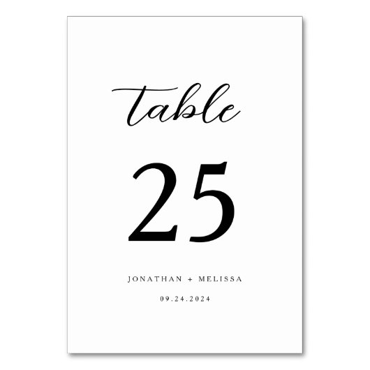 Moderne elegante Schwarze Kalligrafie-Skripte Hoch Tischnummer (Rückseite)