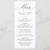 Moderne elegante Schwarze Kalligraphie Hochzeit Menükarte (Vorderseite)