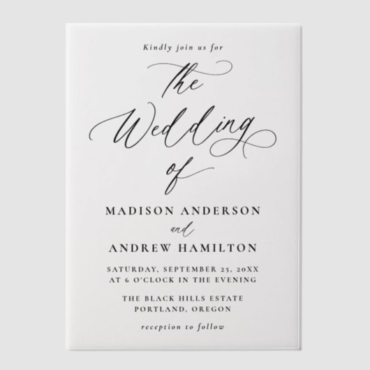 Moderne elegante Schwarze Kalligraphie Hochzeit Pergament Einladungen (Vorderseite)