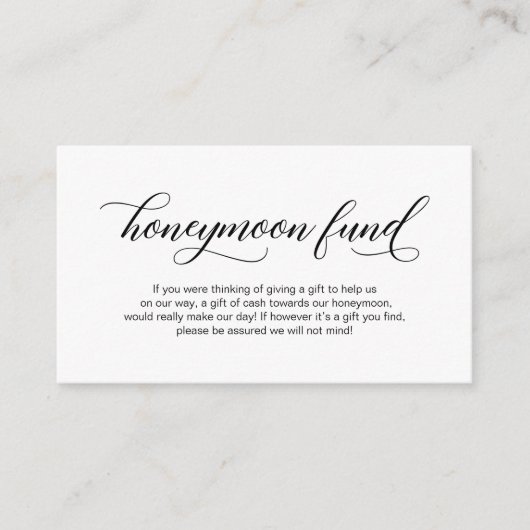 Moderne, elegante schwarze Kalligraphie, Honeymoon Begleitkarte (Vorderseite)