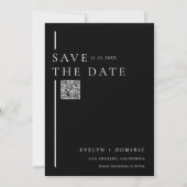 Moderne elegante schwarze QR-Code-Hochzeitswebsite Save The Date (Vorderseite)