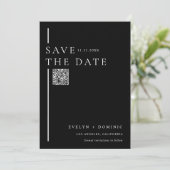 Moderne elegante schwarze QR-Code-Hochzeitswebsite Save The Date (Stehend Vorderseite)