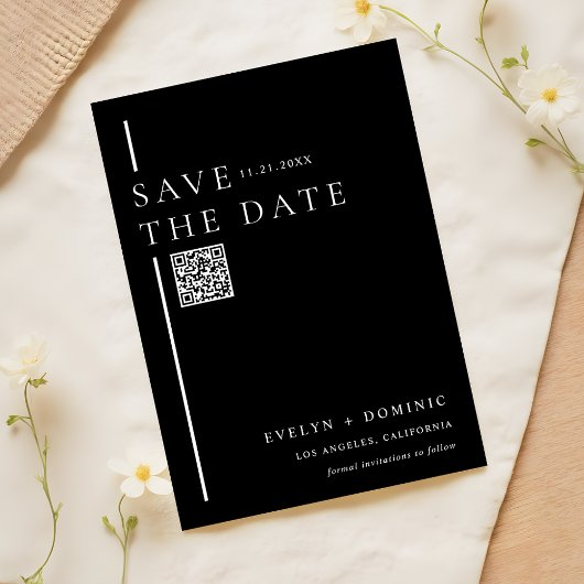 Moderne elegante schwarze QR-Code-Hochzeitswebsite Save The Date