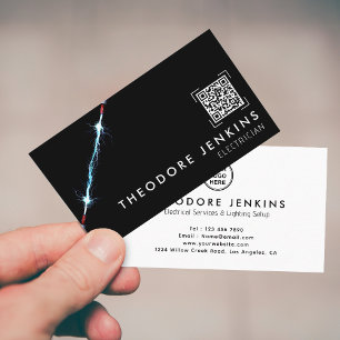 Moderne, elegante schwarze QR-Code-Logo für Elektr Visitenkarte