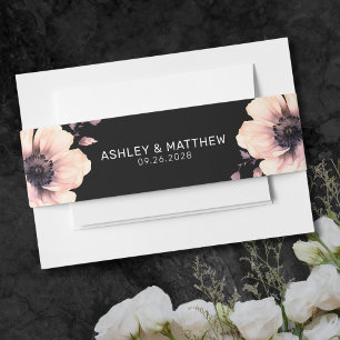 Moderne elegante schwarze rosa Blumenhochzeit Einladungsbanderole