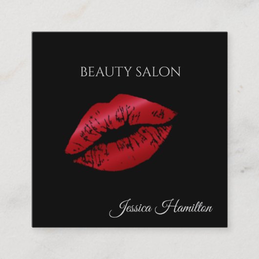 Moderne, elegante, schwarze rote Lippen Quadratische Visitenkarte (Vorderseite)
