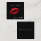Moderne, elegante, schwarze rote Lippen Quadratische Visitenkarte (Vorne/Hinten)