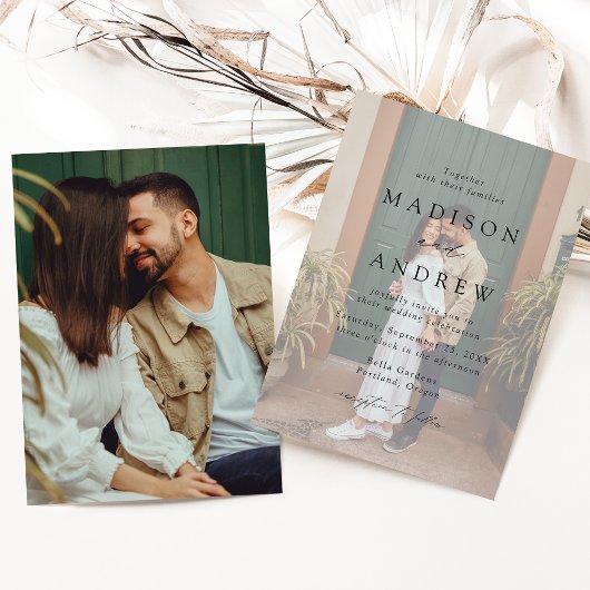 Moderne, elegante Schwarze Schrift 2 Foto Hochzeit Einladung