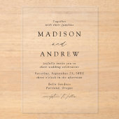 Moderne, elegante Schwarze Script-Hochzeit Acryleinladungen (Vorderseite)