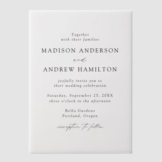 Moderne, elegante Schwarze Script-Hochzeit Pergament Einladungen (Vorderseite)