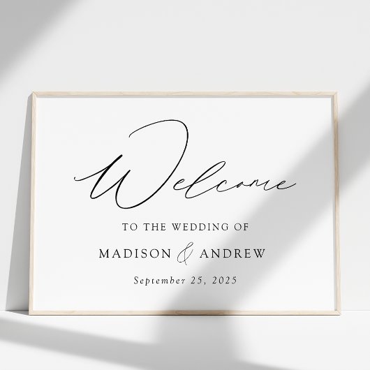 Moderne, elegante Schwarze Script-Hochzeit Willkom Poster