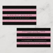 Moderne elegante schwarze Streifen und rosa Glitze Visitenkarte (Vorne/Hinten)