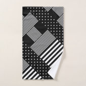 Moderne elegante schwarze Streifen weiße Polka-Pun Badhandtuch Set (Handtuch)