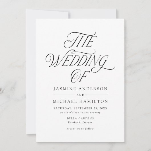 Moderne elegante Schwarze Typografie-Foto Hochzeit Einladung (Vorderseite)