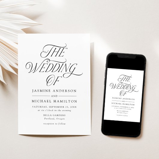 Moderne elegante Schwarze Typografie-Hochzeit Einladung