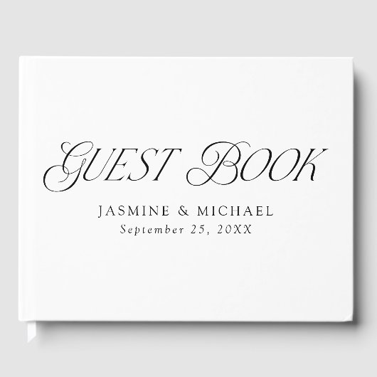 Moderne elegante Schwarze Typografie-Hochzeit Gästebuch (Vorderseite)