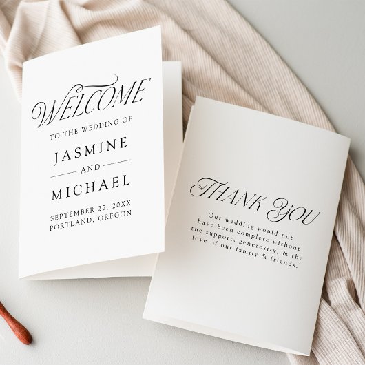 Moderne elegante Schwarze Typografie-Hochzeit Programm