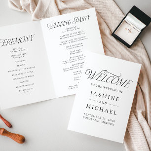 Moderne elegante schwarze Typografie Hochzeit Programm