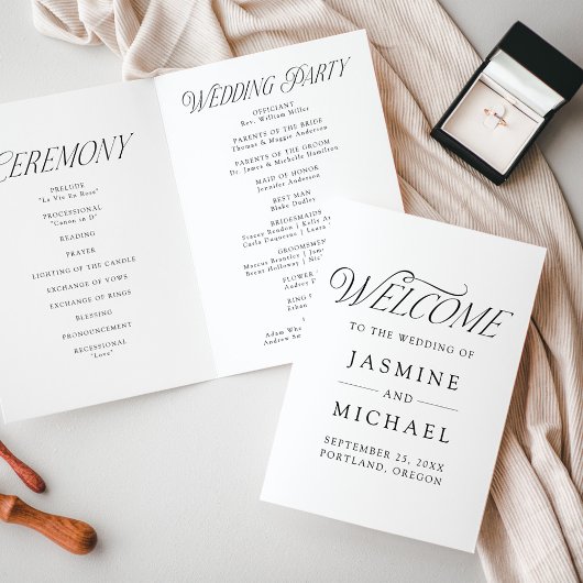 Moderne elegante Schwarze Typografie-Hochzeit Programm