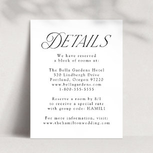 Moderne elegante schwarze Typografie Hochzeitsdeta Begleitkarte