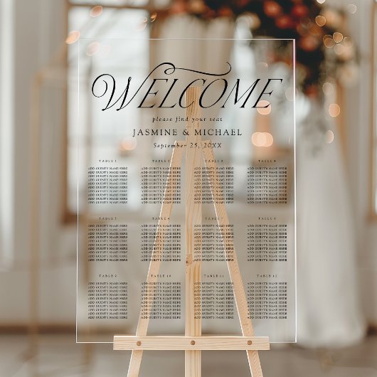 Moderne elegante schwarze Typografie-Seating Chart Acrylschild