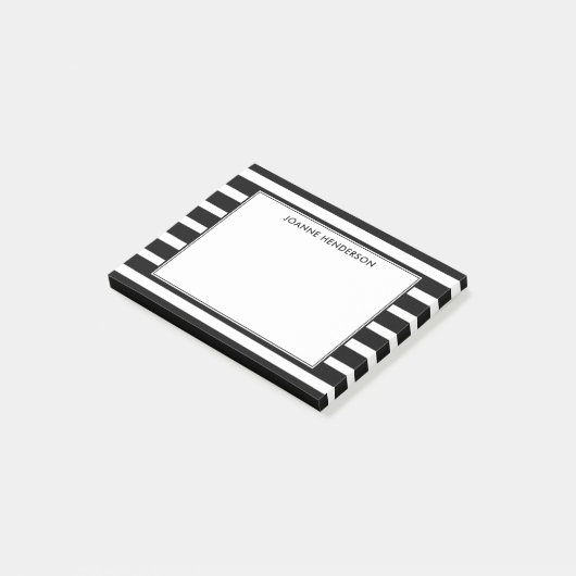 Moderne elegante schwarze u. weiße Streifen Post-it Klebezettel (angewinkelt)