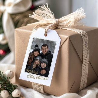 Moderne elegante schwarze und goldene Familienfoto Geschenkanhänger