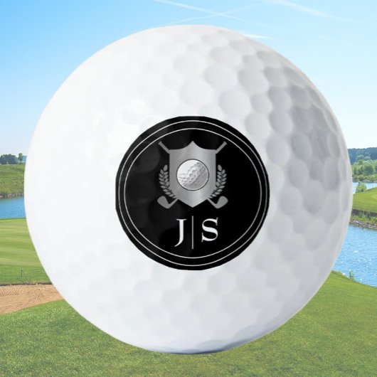 Moderne elegante schwarze und silberne monogrammie golfball