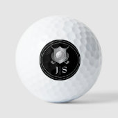 Moderne elegante schwarze und silberne monogrammie golfball (Vorderseite)