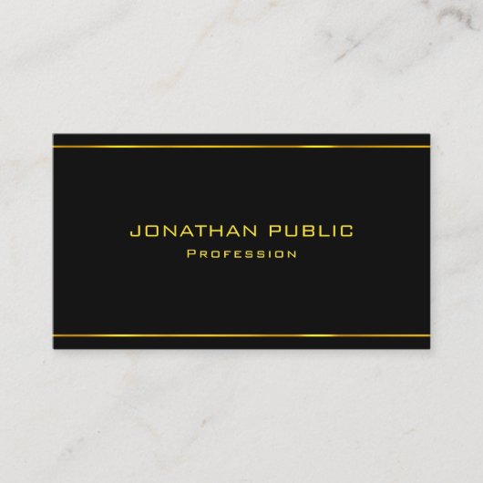 Moderne, elegante schwarze Vorlage mit Gold Text Visitenkarte (Vorderseite)