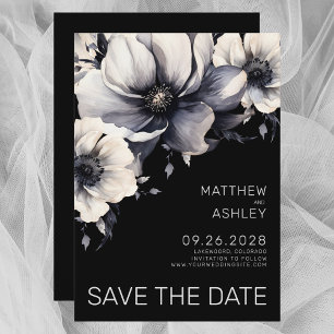 Moderne Elegante Schwarze Weiße Florale Hochzeit Save The Date