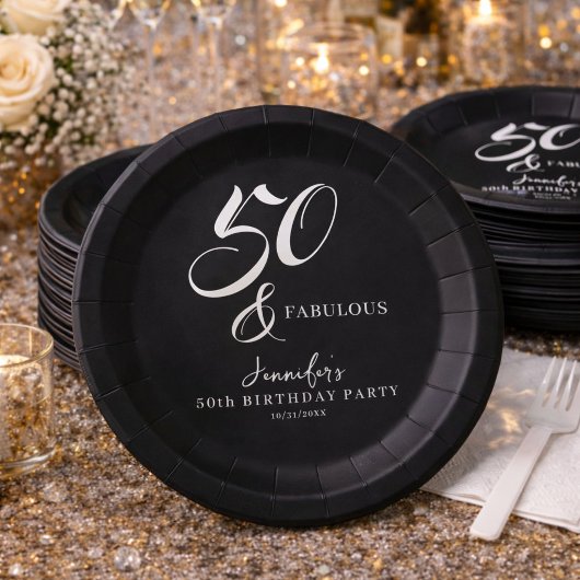 Moderne Elegante Schwarze Weiße Fünfzig Fabelhafte Pappteller