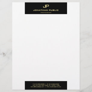 Moderne elegante schwarze weiße goldene Monogramm  Briefbogen