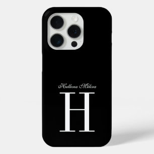 Moderne elegante schwarze weiße Monogramm-Schrift Case-Mate iPhone Hülle