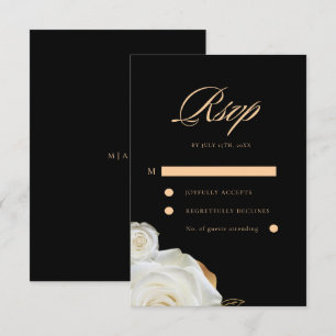 Moderne elegante schwarze weiße Rosenhochzeit RSVP Karte