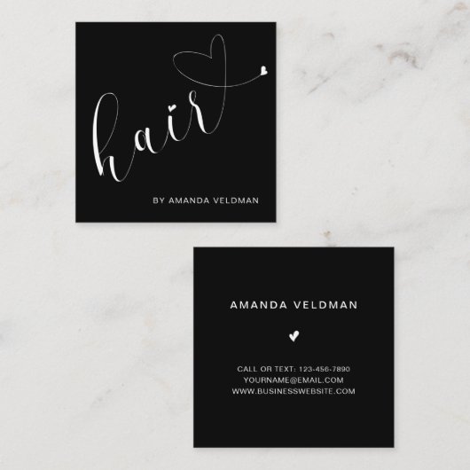 Moderne Elegante Schwarzes Herz Quadratische Visitenkarte (Vorne/Hinten)