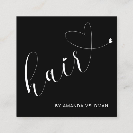 Moderne Elegante Schwarzes Herz Quadratische Visitenkarte (Vorderseite)