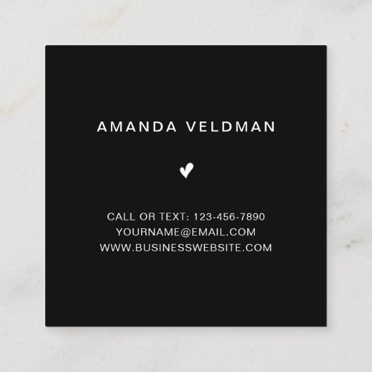 Moderne Elegante Schwarzes Herz Quadratische Visitenkarte (Rückseite)