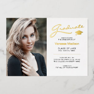 Moderne, elegante Script 2 Sided Foto Grad Card Folieneinladung