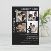 Moderne, elegante Script 4 Foto Grid Overlay Weddi Einladung (Stehend Vorderseite)