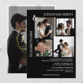 Moderne, elegante Script 4 Foto Grid Overlay Weddi Einladung (Vorne/Hinten)