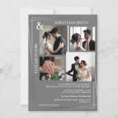 Moderne, elegante Script 5 Foto Grid Overlay Weddi Einladung (Vorderseite)
