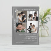 Moderne, elegante Script 5 Foto Grid Overlay Weddi Einladung (Stehend Vorderseite)