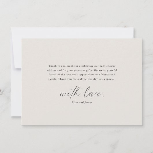 Moderne, elegante Script Baby Dusche Dankeskarte (Rückseite)
