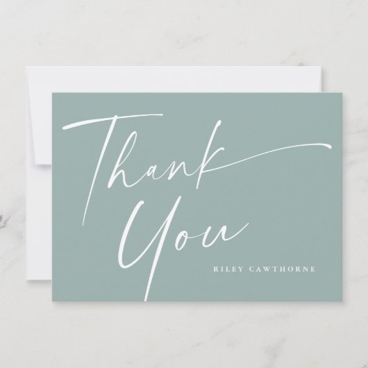 Moderne, elegante Script Baby Dusche Dankeskarte (Vorderseite)