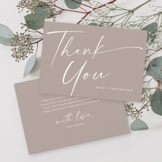 Moderne, elegante Script Baby Dusche Dankeskarte