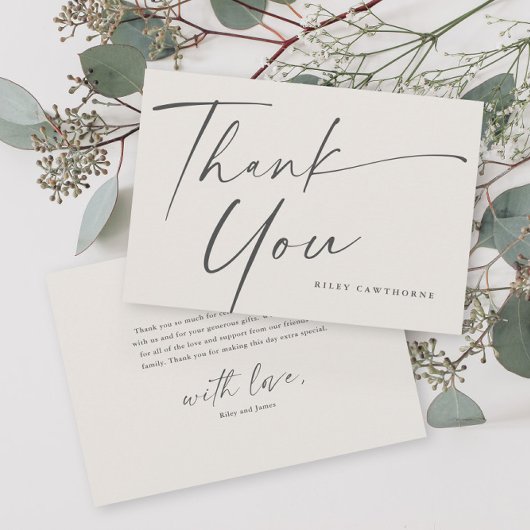 Moderne, elegante Script Baby Dusche Dankeskarte